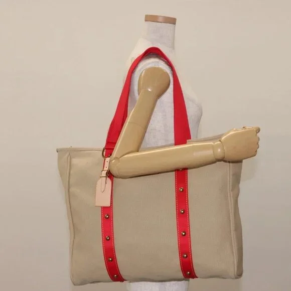 LOUIS VUITTON Antigua Hippo GM Tote Bag Beige Red M40032 LV Auth BA7007 - Picture 14 of 16